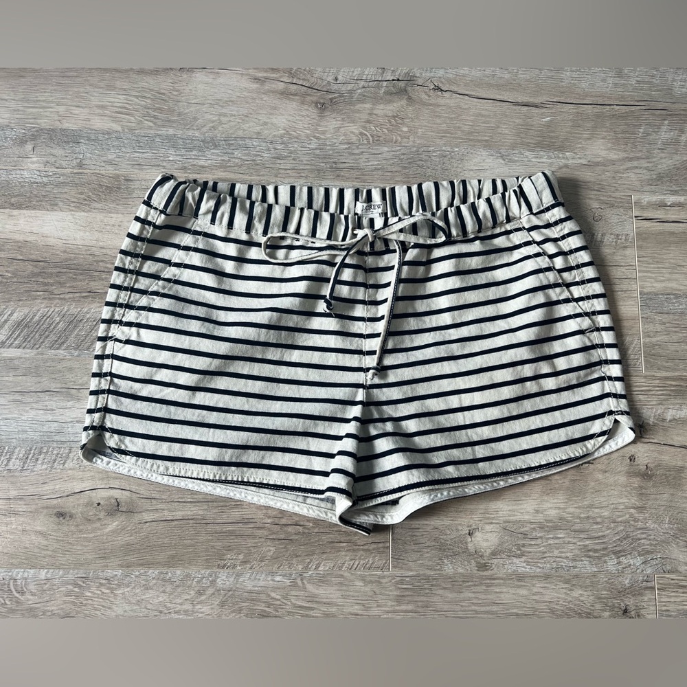J Crew Striped linen-cotton Ivory Navy Stripe drawstring short Size Small